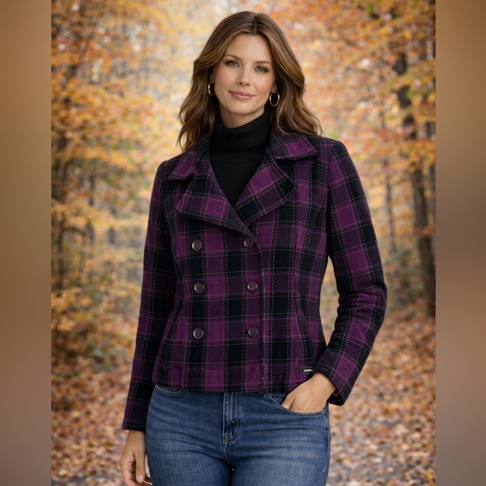 Roxy Y2K Plaid Corduroy Blazer Jacket Purple Black Vintage Size S